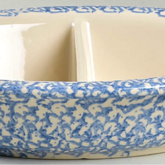 Gerald Henn Workshops Blue Spongeware 12” oval divided bowl - Picture 3 of 3